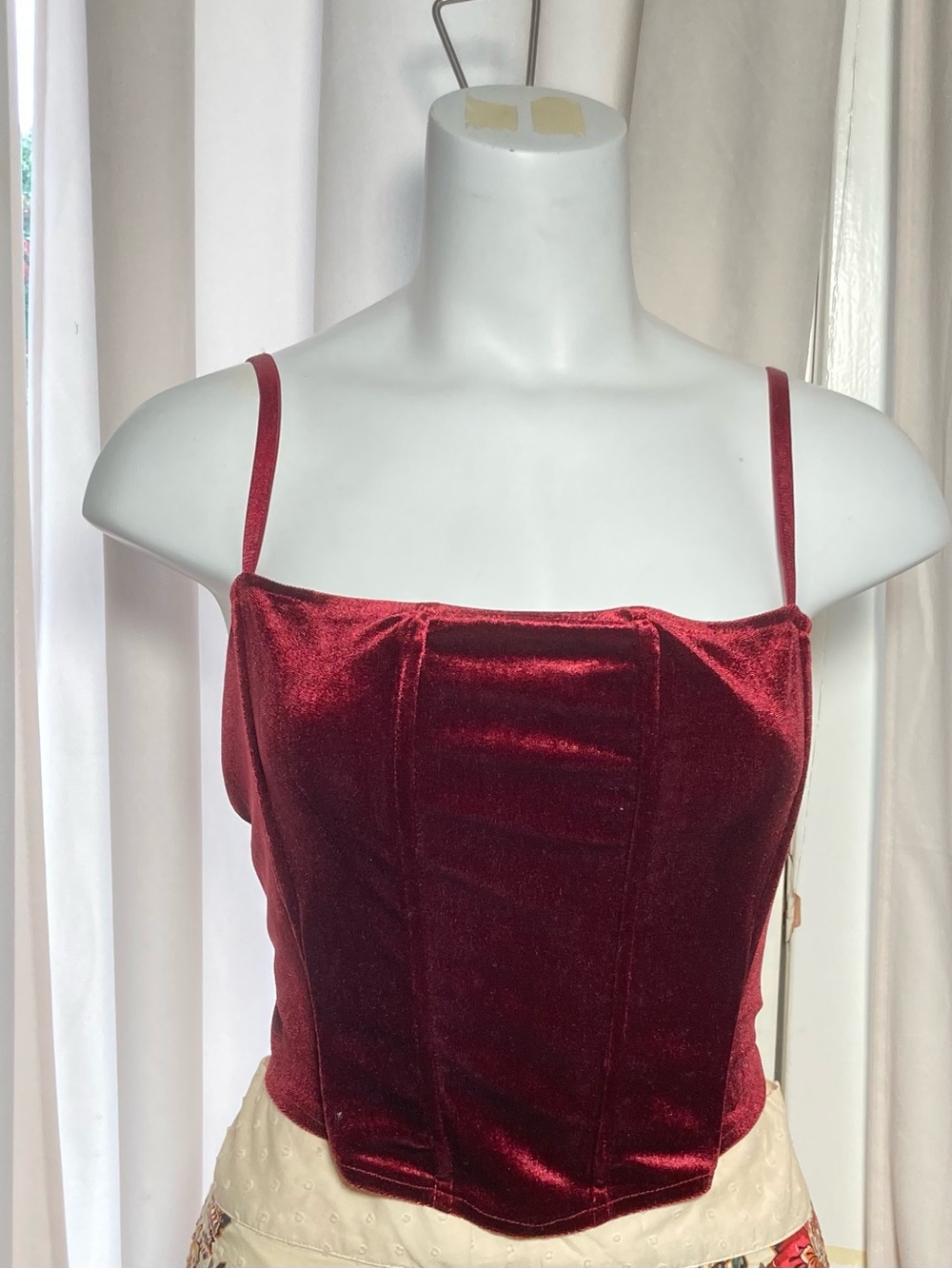 Velvet Spaghetti Strap Crop Top - Burgundy